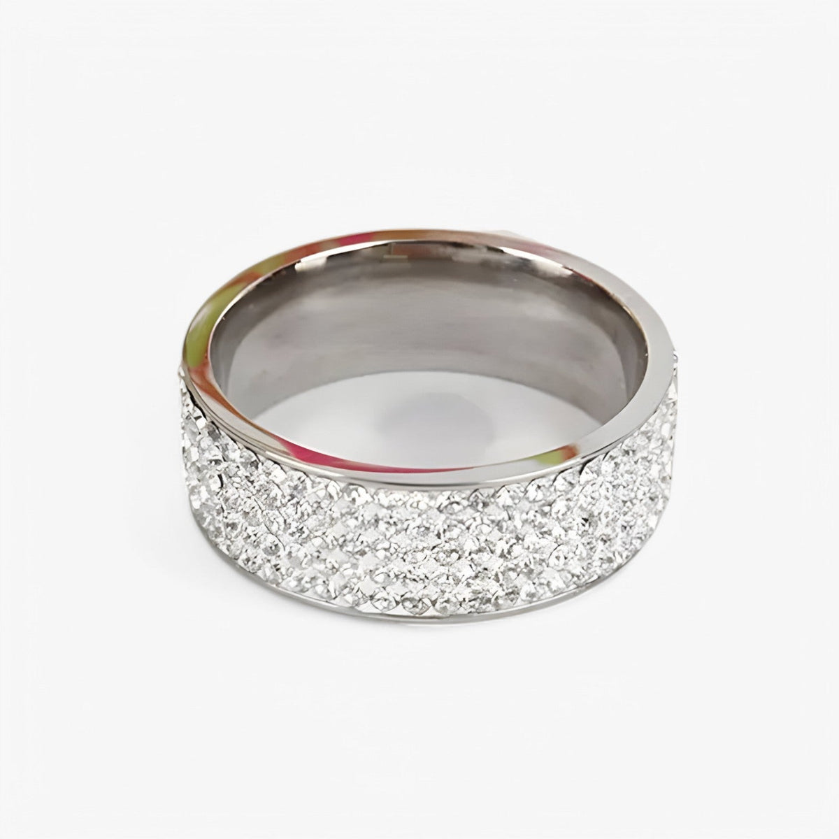 Stainless Steel Ring with Sparkling Crystal Stone