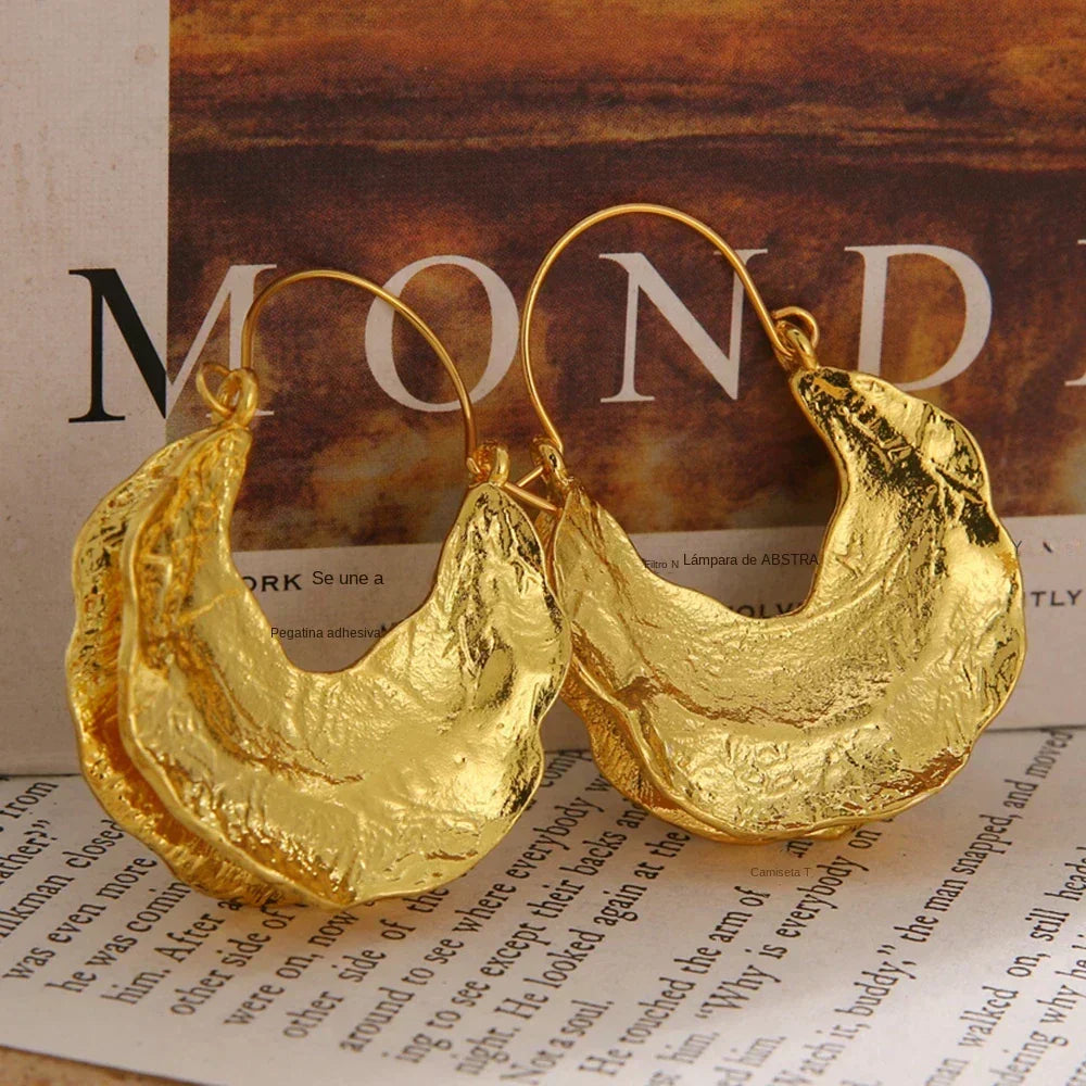Vintage-Style Chunky Hammered Crescent Earrings with Bold Texture