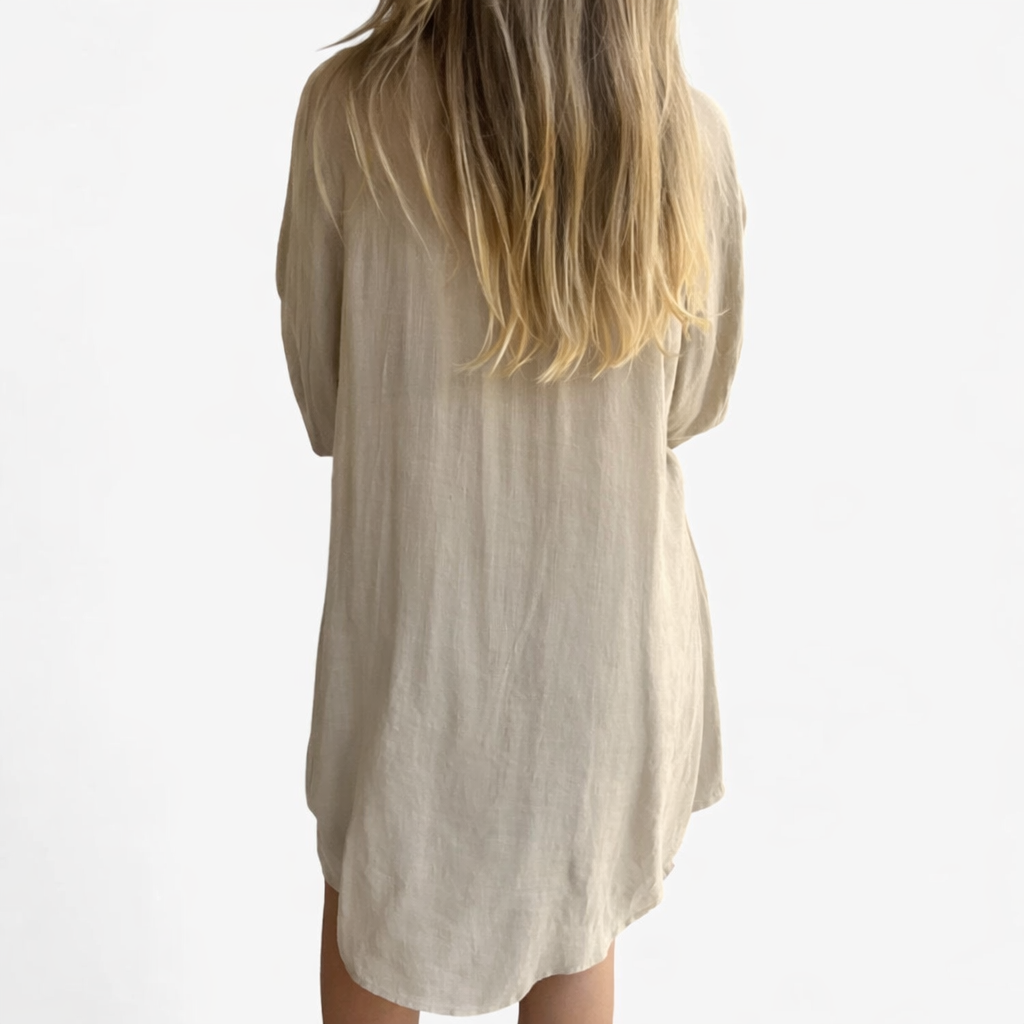 Conjunto de blusa de manga larga y pantalones cortos en lino y algodón