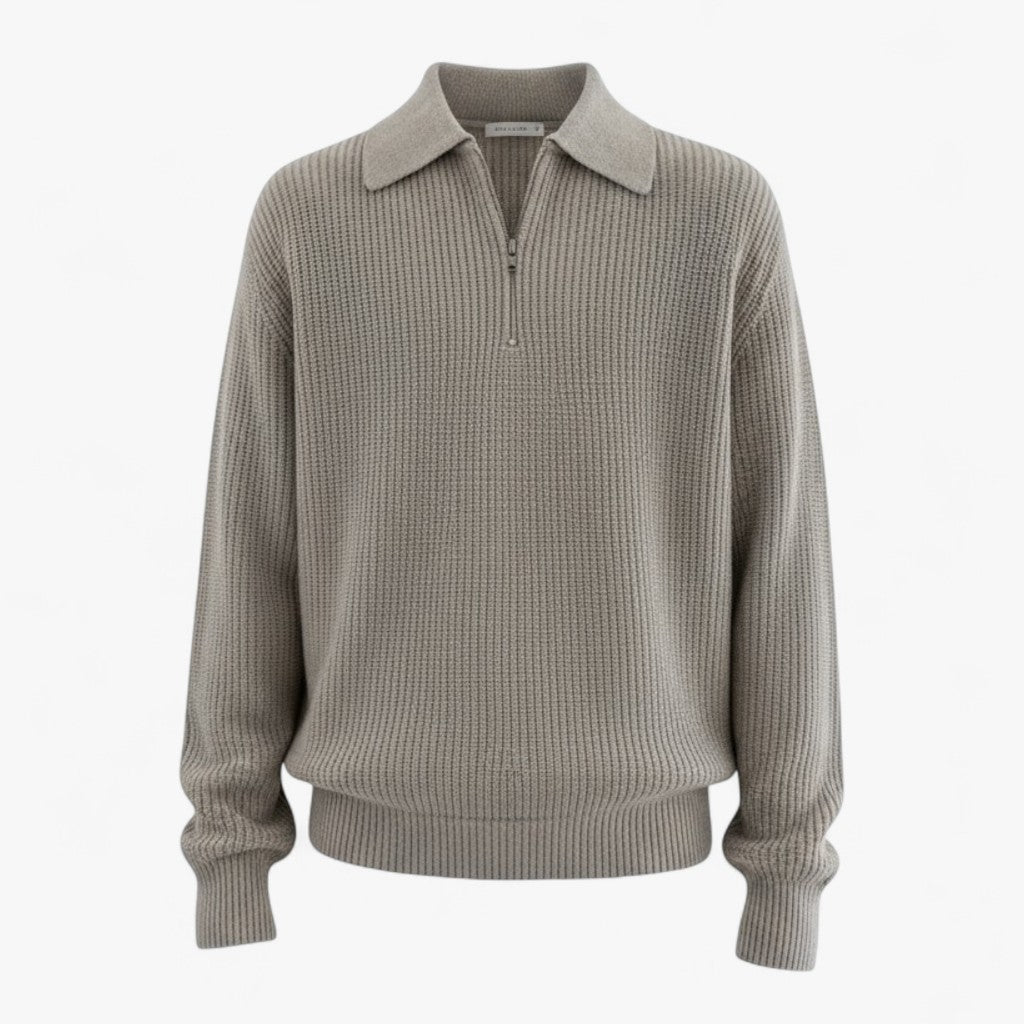 Half-Zip Knitted Sweater with Adjustable Collar for Layering