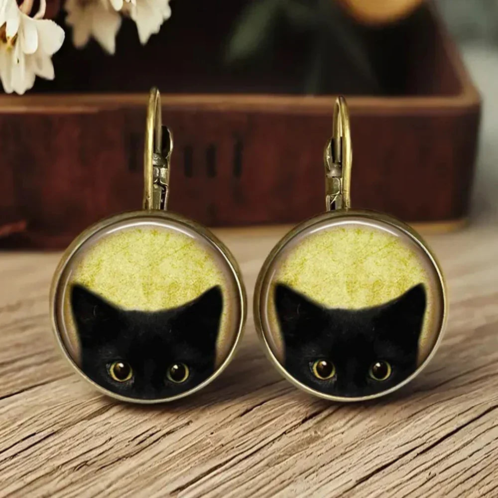 Animal Glass Dome Earrings in Fox, Cat or Chicken Designs
