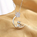 Cat, Moon and Star Pendant Necklace in Silver Colour