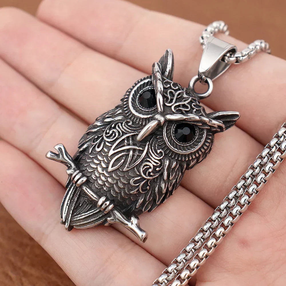 Vintage-Style Celtic Knotwork Owl Pendant Necklace