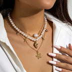 Starfish and Faux Pearl Choker Necklace with Beach Charm