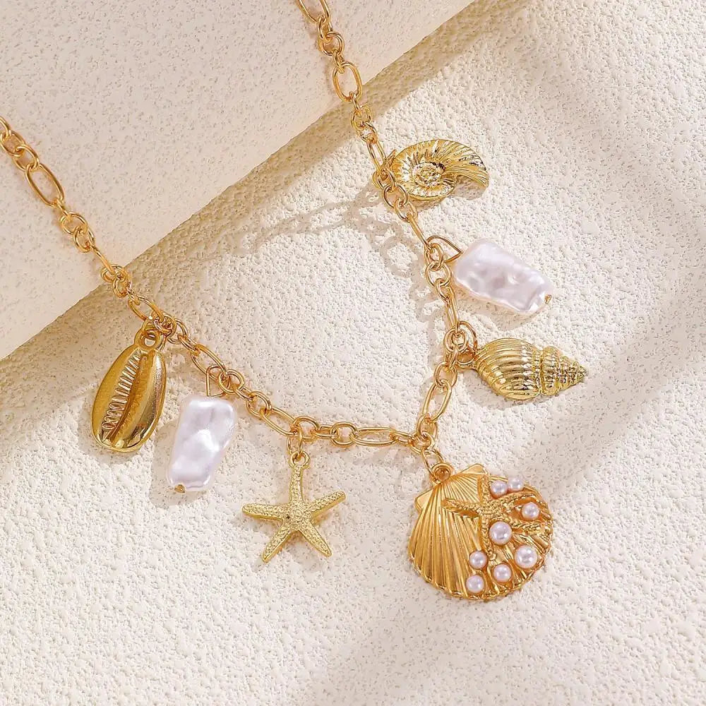 Faux Pearl Starfish Ocean Necklace in Two Styles with Beach Feel
