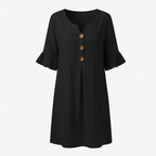 Breezy Midi Dress with Front Pleat and Wood Buttons