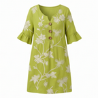 Vestido midi floral bordado con mangas de volante