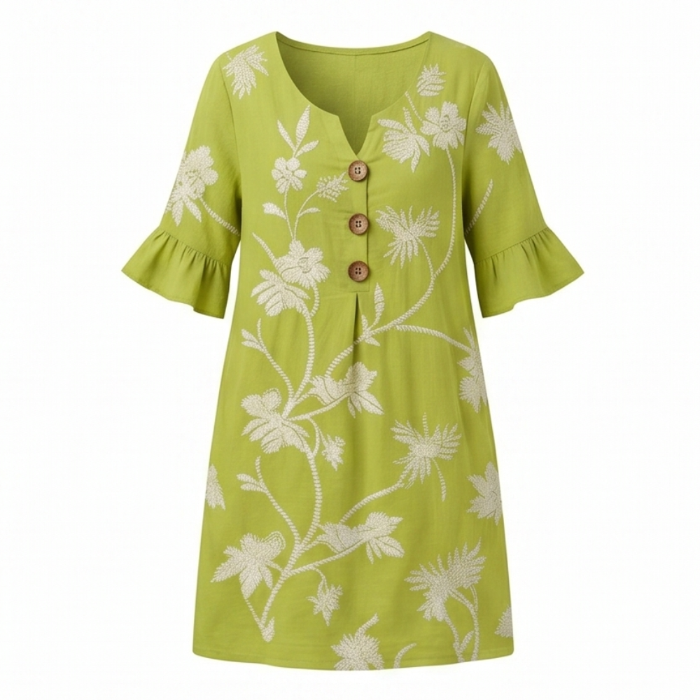 Embroidered Floral Midi Dress with Flutter Sleeves