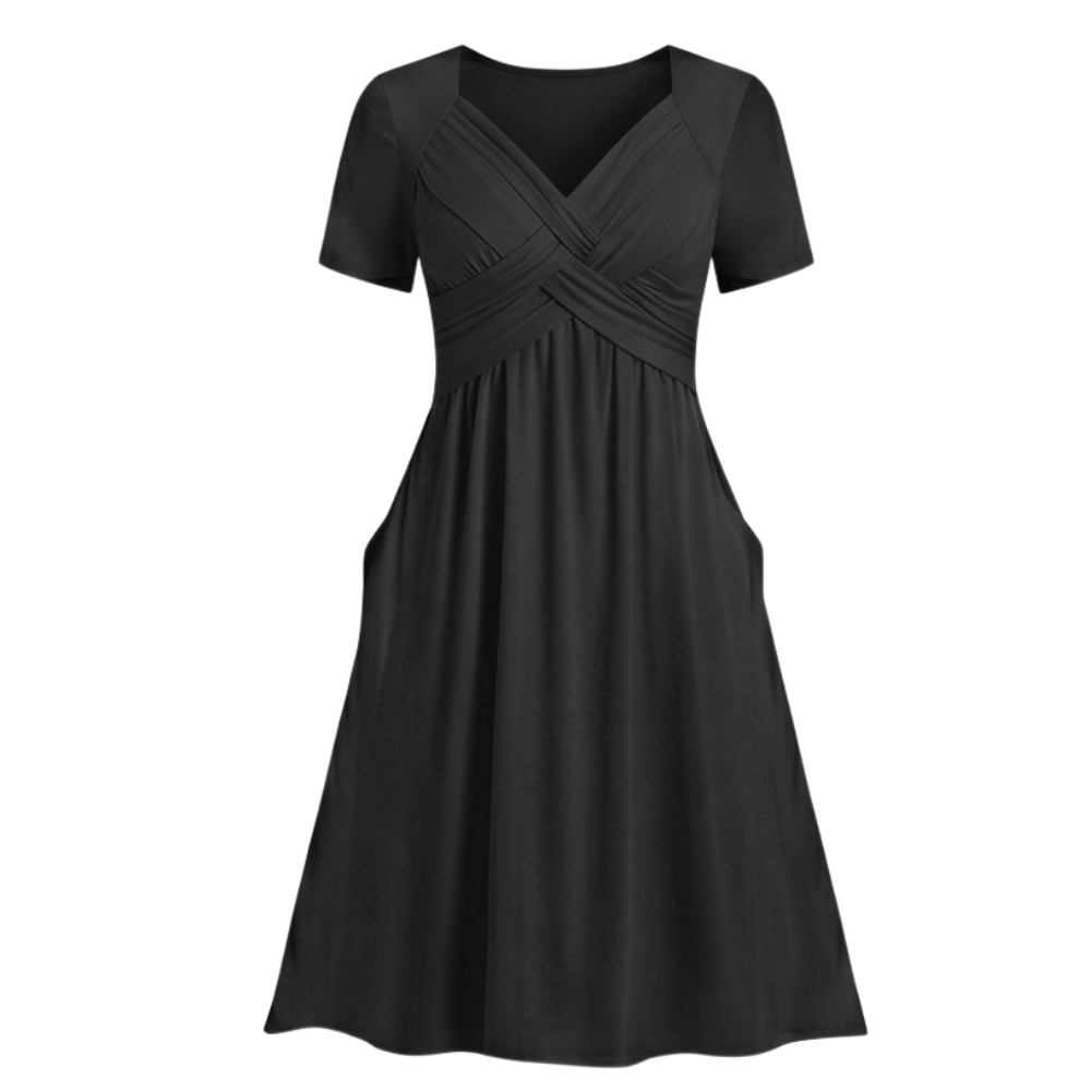 Crossover V-Neck Midi Dress with Pockets