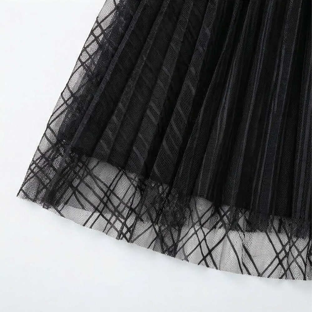 Pleated Tulle Midi Dress with Flutter Sleeves