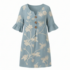 Vestido midi floral bordado con mangas de volante