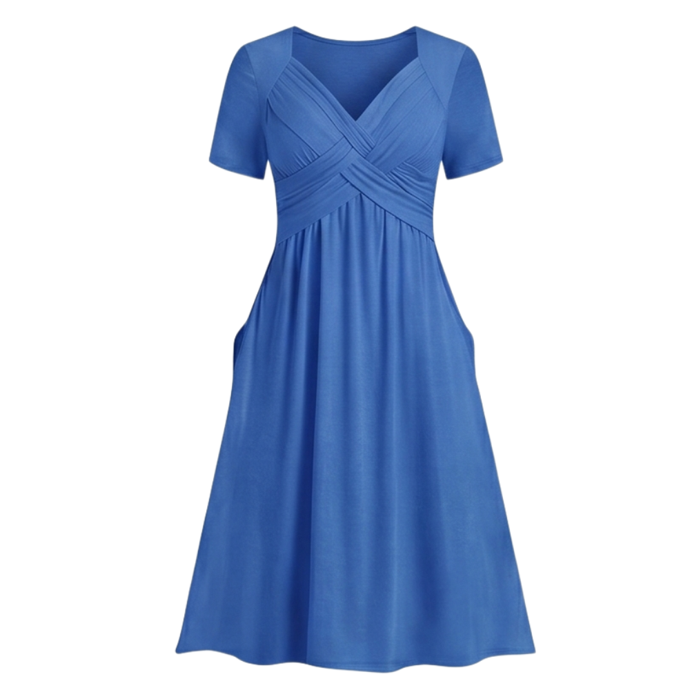 Crossover V-Neck Midi Dress with Pockets