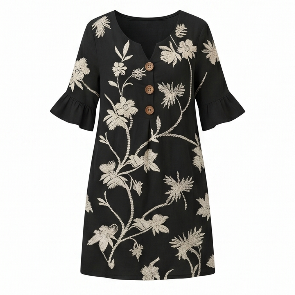 Embroidered Floral Midi Dress with Flutter Sleeves