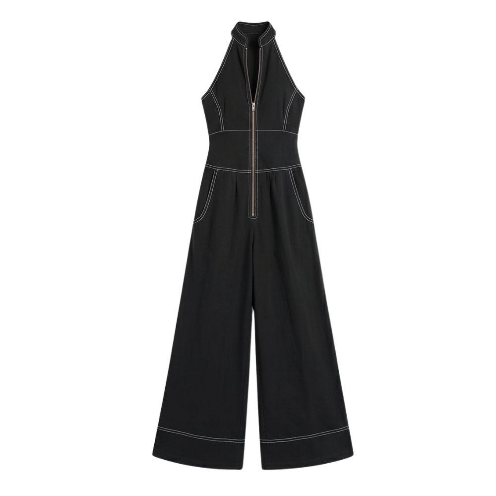 Halter Neck Jumpsuit with Panelled Seams and Wide Leg