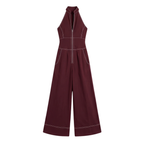 Halter Neck Jumpsuit with Panelled Seams and Wide Leg