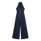 Halter Neck Jumpsuit with Panelled Seams and Wide Leg