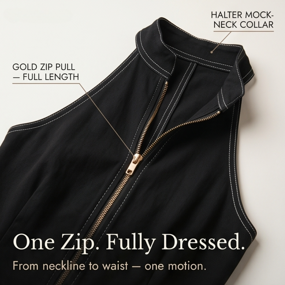 Halter Neck Jumpsuit with Panelled Seams and Wide Leg