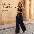 Halter Neck Jumpsuit with Panelled Seams and Wide Leg