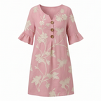 Vestido midi floral bordado con mangas de volante