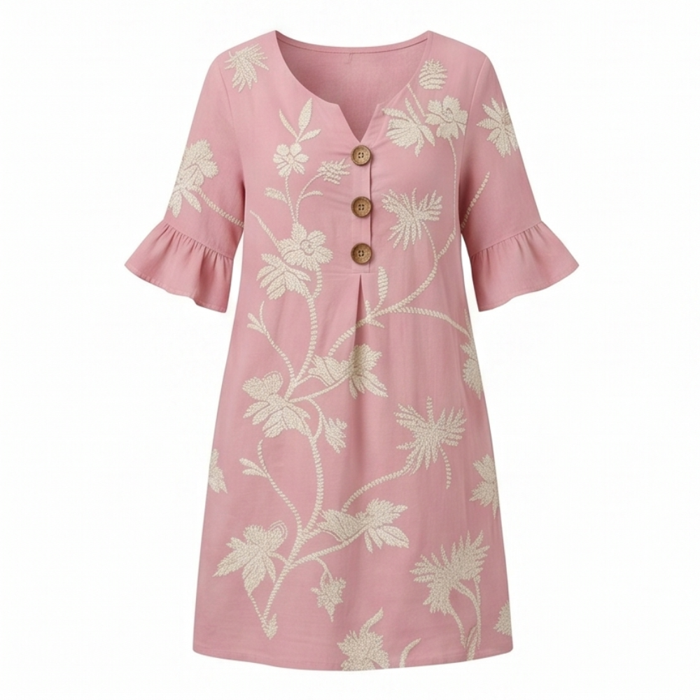 Embroidered Floral Midi Dress with Flutter Sleeves