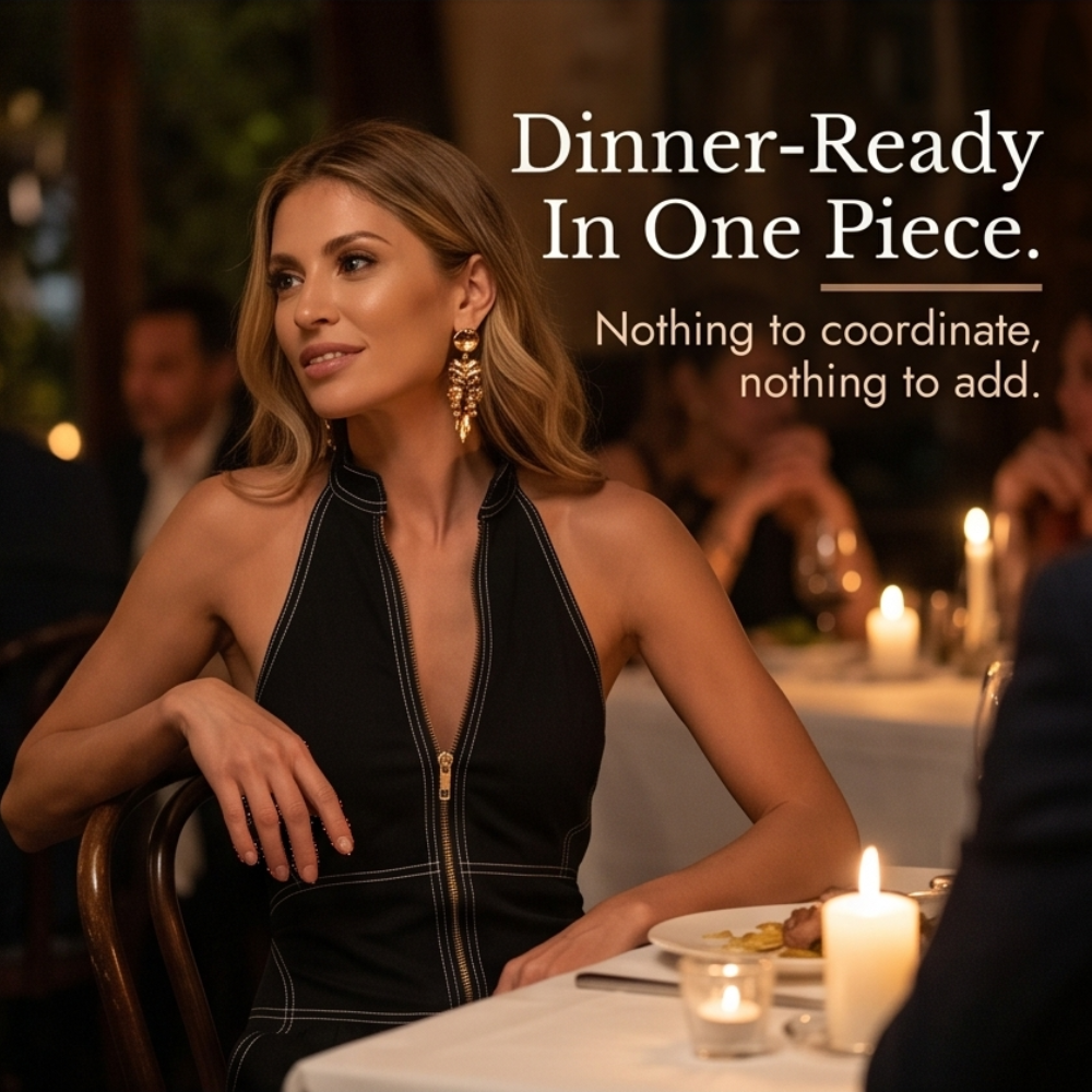 Halter Neck Jumpsuit with Panelled Seams and Wide Leg