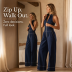 Halter Neck Jumpsuit with Panelled Seams and Wide Leg