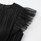 Pleated Tulle Midi Dress with Flutter Sleeves