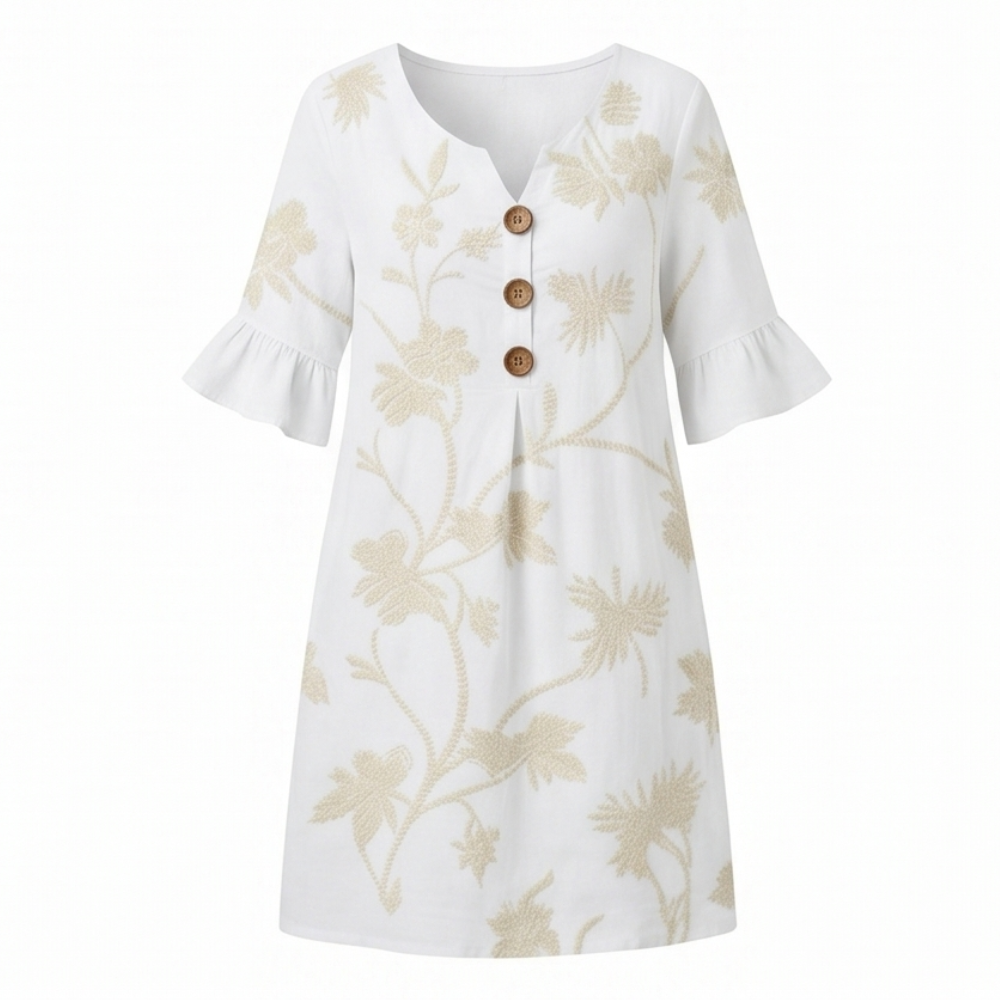 Embroidered Floral Midi Dress with Flutter Sleeves