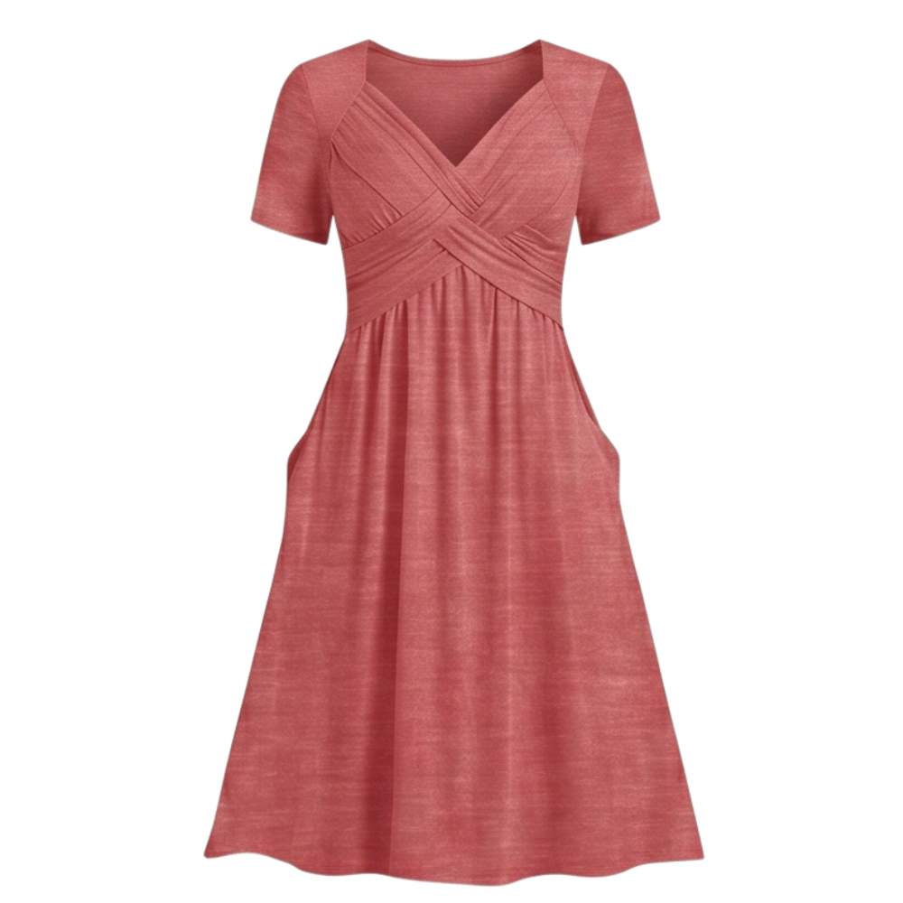 Crossover V-Neck Midi Dress with Pockets