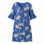 Vestido midi floral bordado con mangas de volante