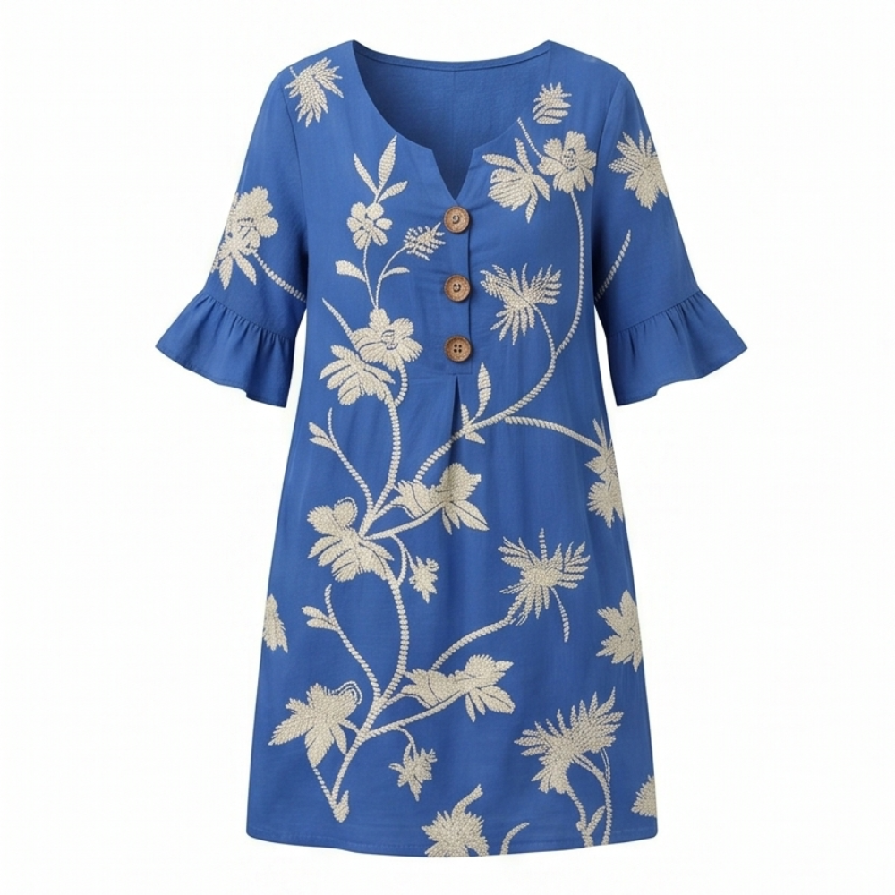 Embroidered Floral Midi Dress with Flutter Sleeves