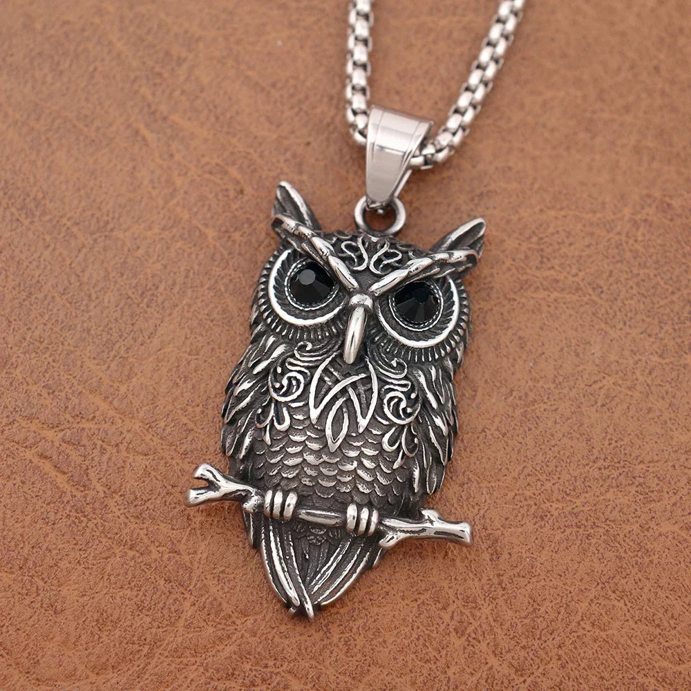 Vintage-Style Celtic Knotwork Owl Pendant Necklace