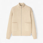Full-Zip Knit Sweater with Stand Collar and Pockets