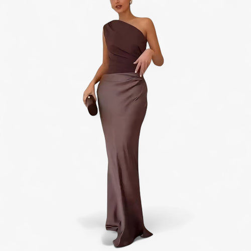 Asymmetric Pleated Maxi Dress for Formal Occasions