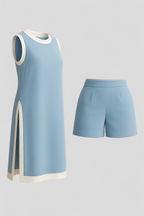 Boho-Inspired Colour Block Sleeveless Top and Shorts Set