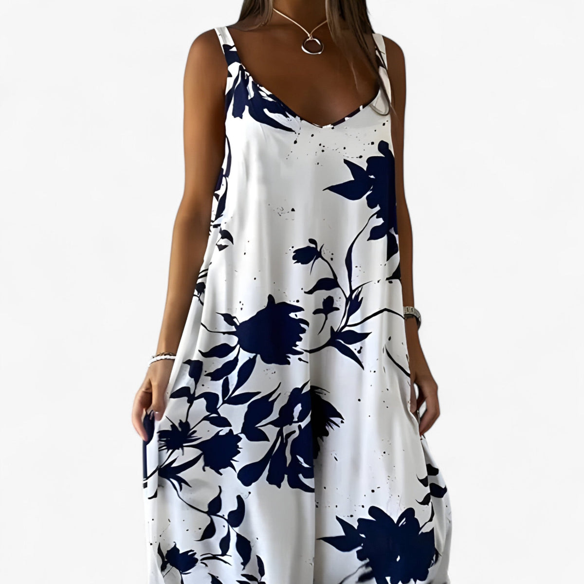 Floral Print Sleeveless Maxi Dress in Cotton Blend
