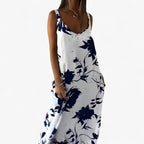 Vestido largo sin mangas de estampado floral en mezcla de algodón