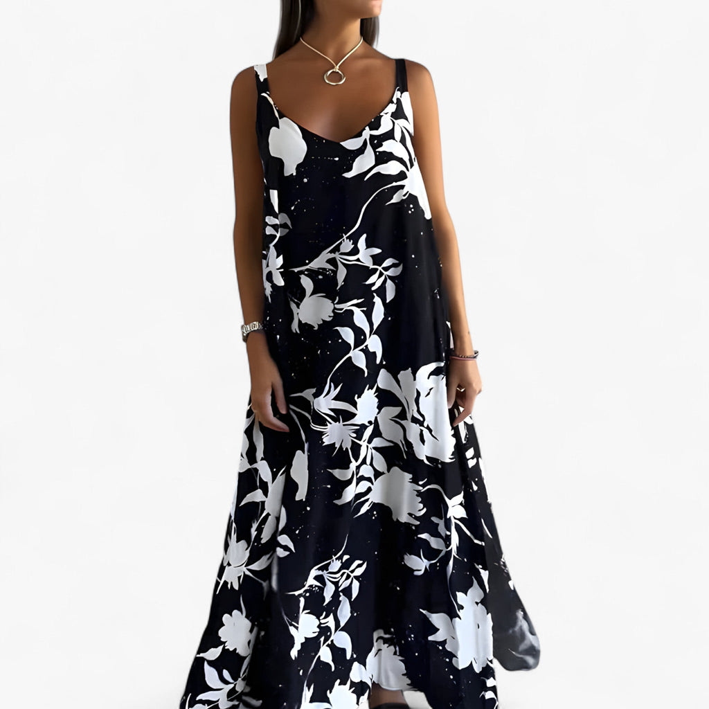 Vestido largo sin mangas de estampado floral en mezcla de algodón