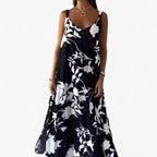Vestido largo sin mangas de estampado floral en mezcla de algodón