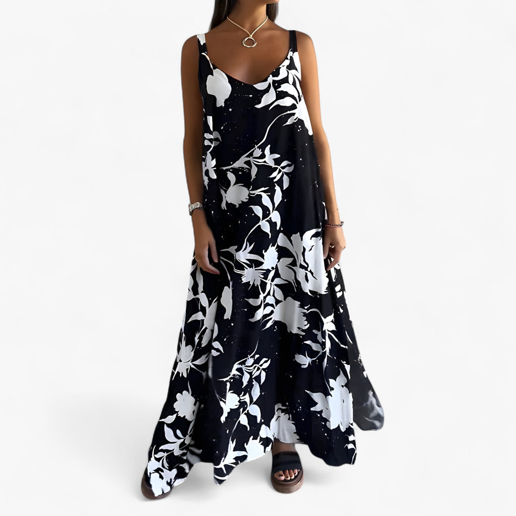 Vestido largo sin mangas de estampado floral en mezcla de algodón