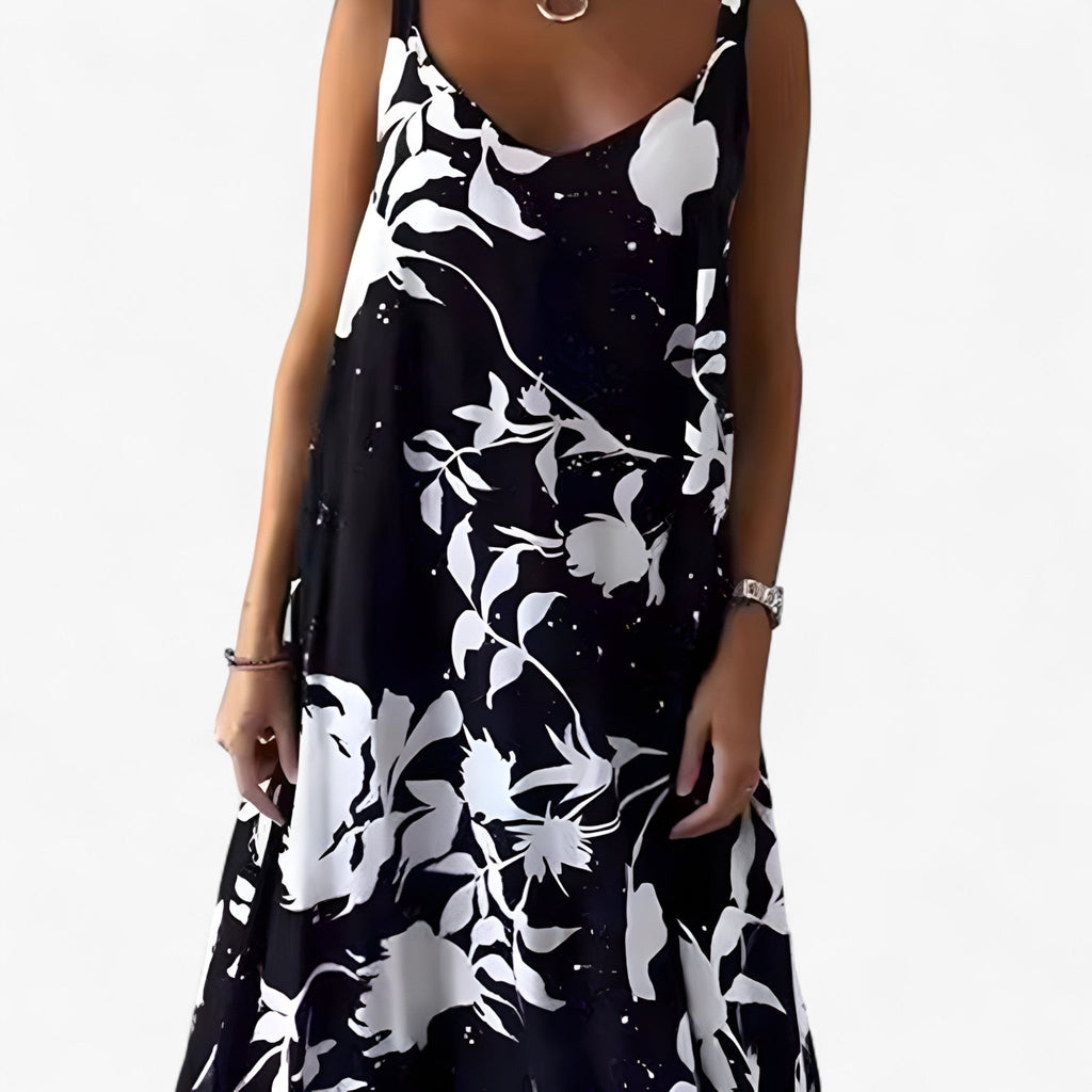 Vestido largo sin mangas de estampado floral en mezcla de algodón