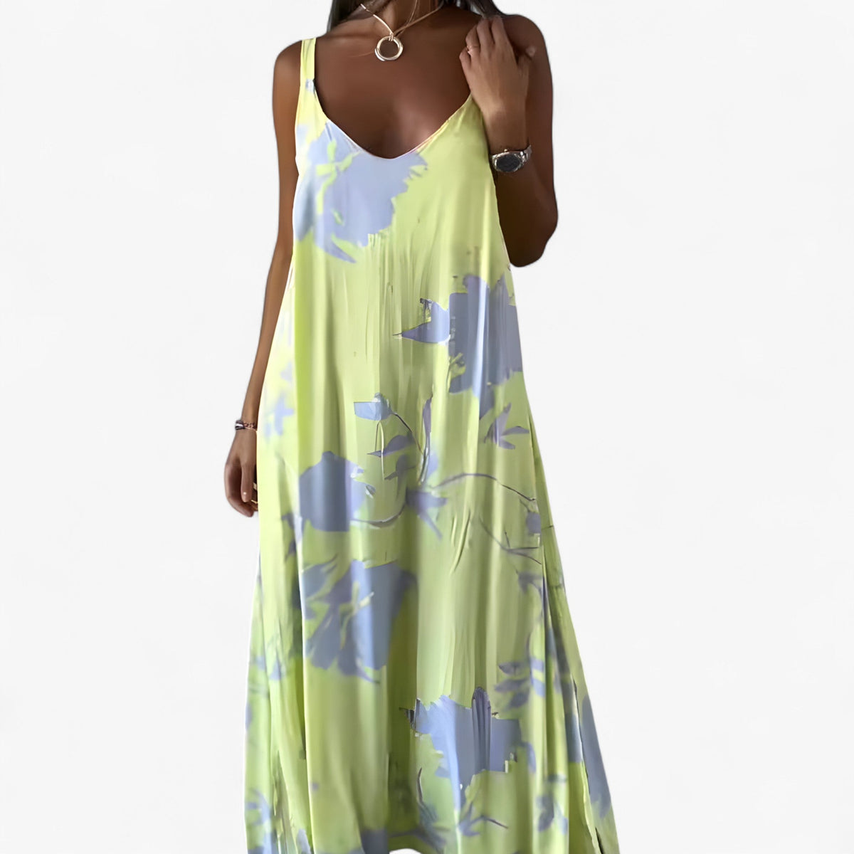 Floral Print Sleeveless Maxi Dress in Cotton Blend