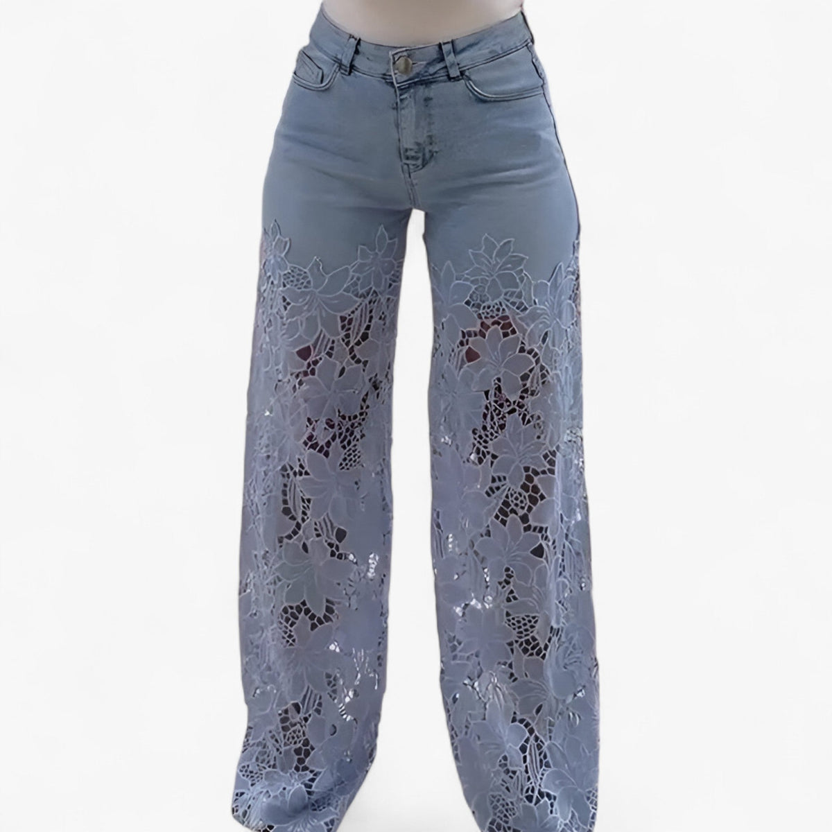 Modern Denim Jeans with Elegant Lace Patch Detailing