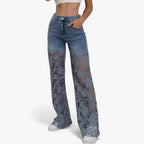 Moderna jeans med eleganta spetsapplikationer