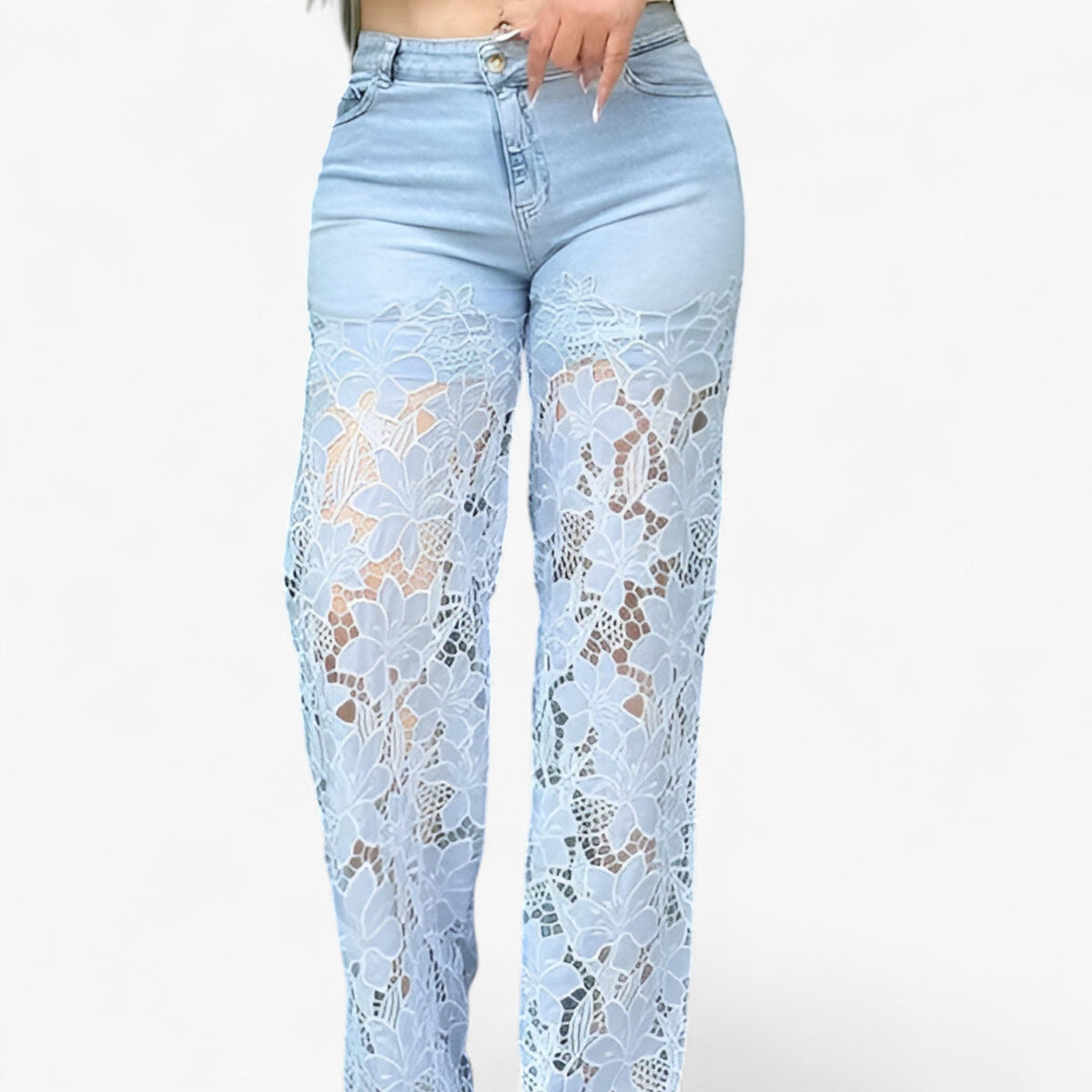Modern Denim Jeans with Elegant Lace Patch Detailing