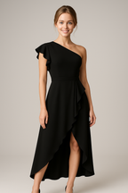 Asymmetric One-Shoulder Dress with Ruffle Detail
