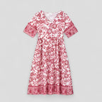 Vestido de verano floral con cuello de pico y tejido transpirable antiarrugas