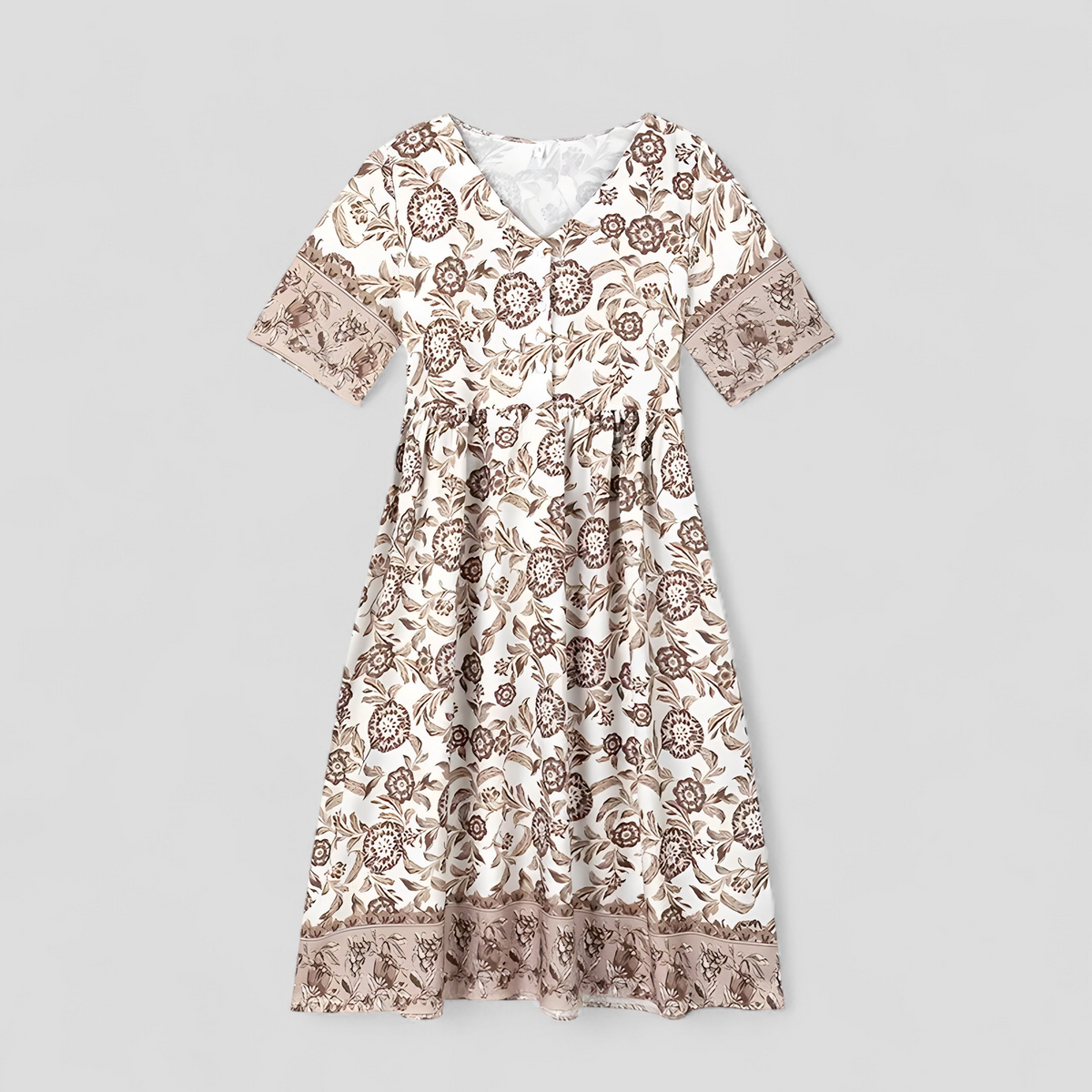 Vestido de verano floral con cuello de pico y tejido transpirable antiarrugas