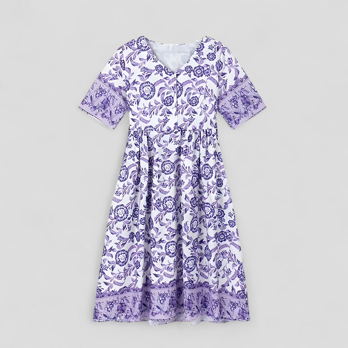 Vestido de verano floral con cuello de pico y tejido transpirable antiarrugas