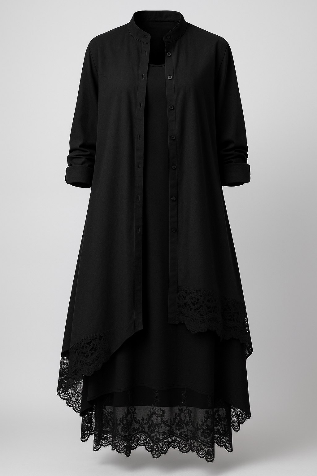 Boho-midiklänning och oversize skjorta i set